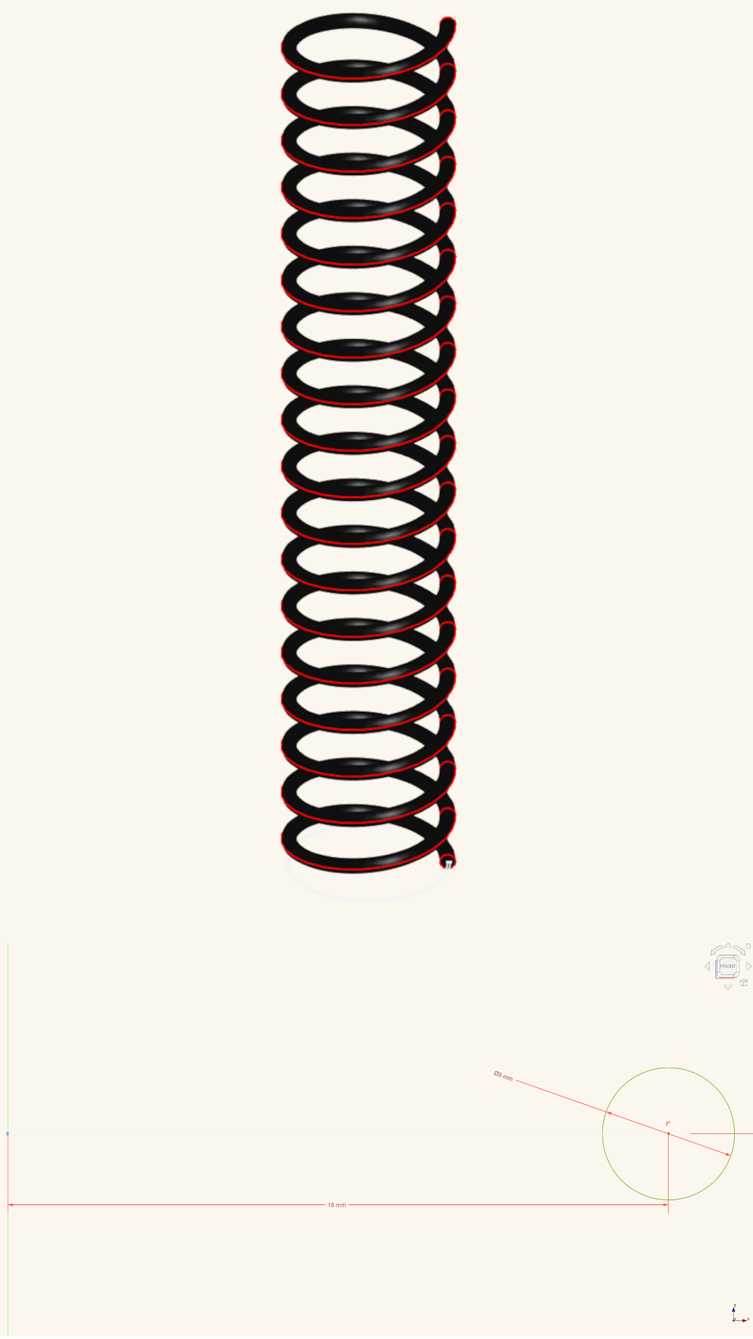Additive helix coil 10mm pitch 180mm height for vacuum tube in FreeCAD