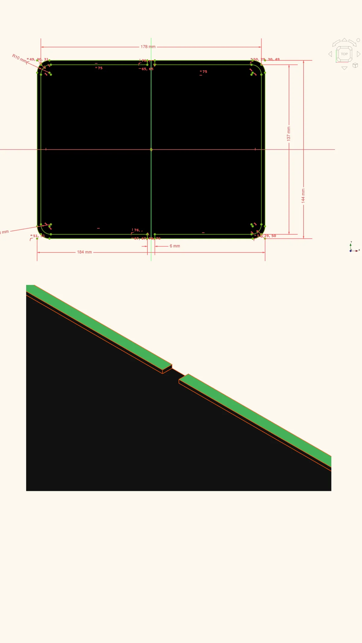 Border sketch split for flexible spine in FreeCAD