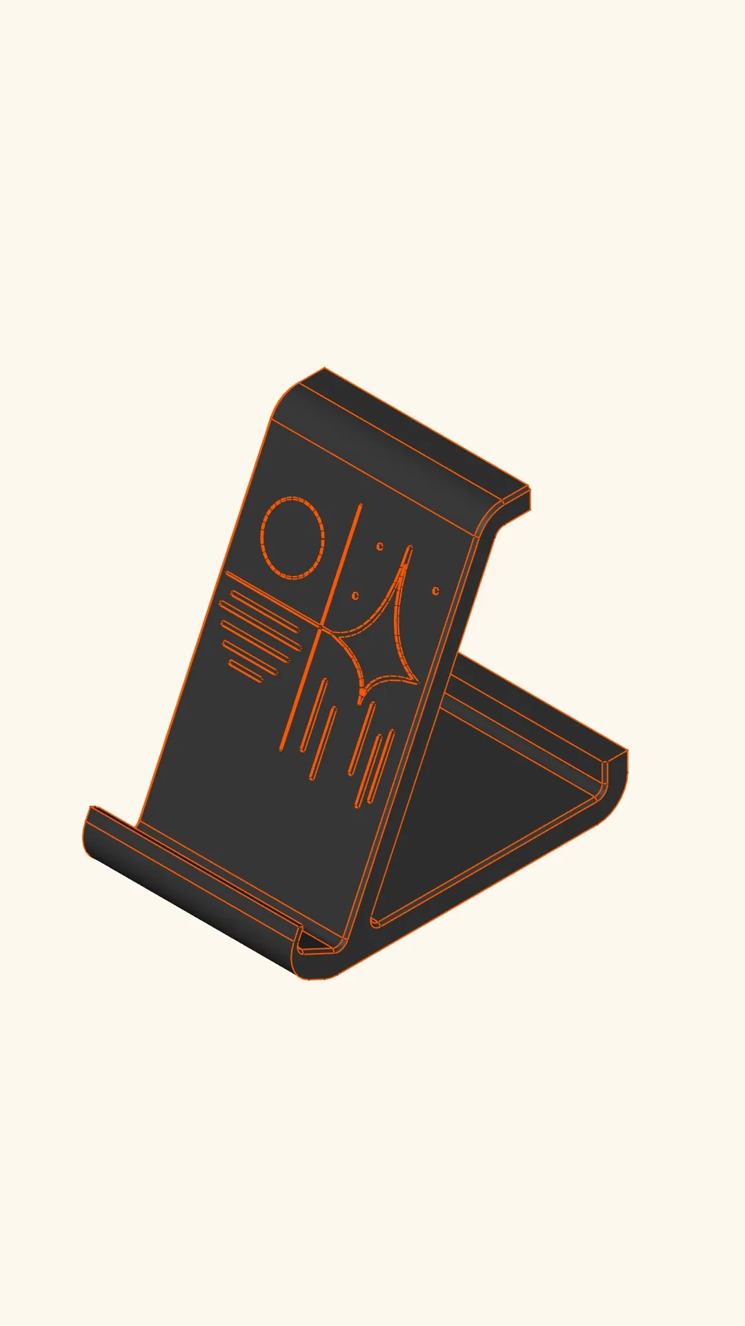Final 3D printed custom phone stand with engraved vector pattern
