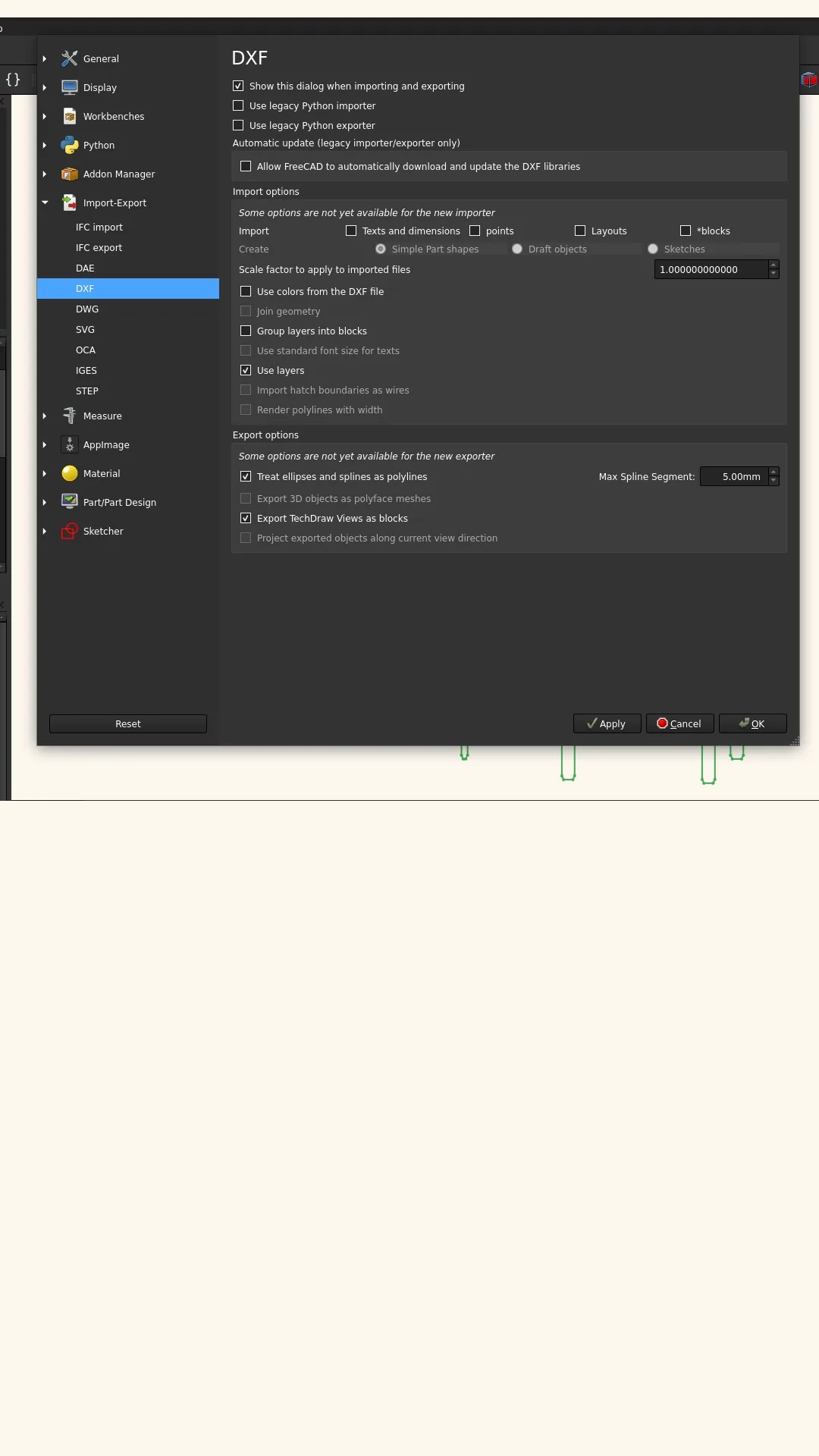 DXF vector import settings in FreeCAD for phone stand design